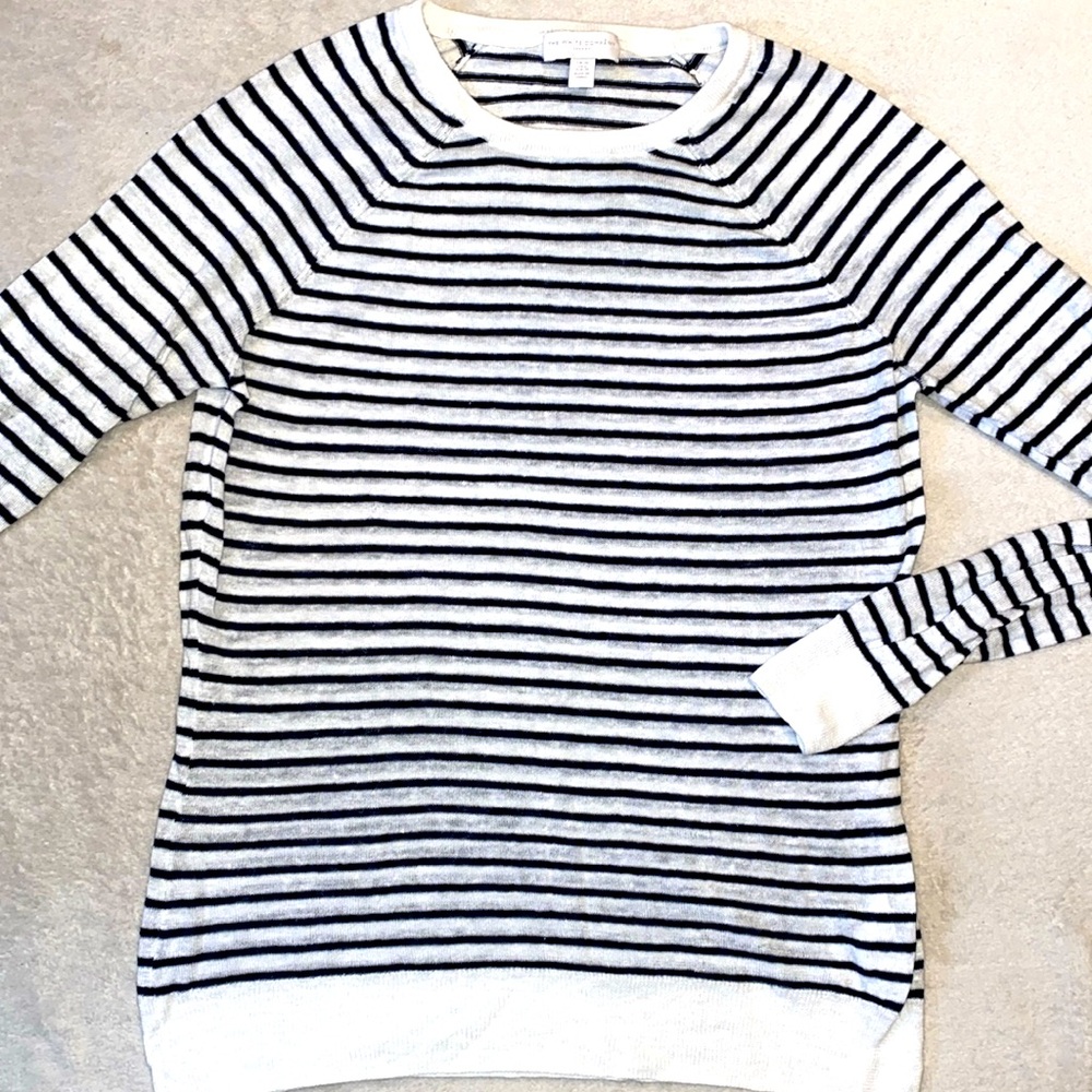 The White Company white navy striped tissue linen crew neck sweater Sz. 6